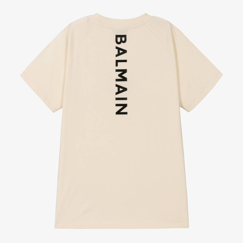Balmain-تيشيرت تينز ولادي قطن لون بيج | Childrensalon Outlet
