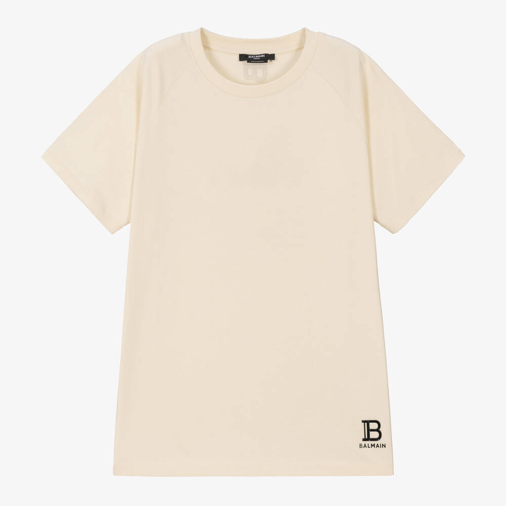 Balmain - Teen Boys Beige Cotton Logo T-Shirt | Childrensalon