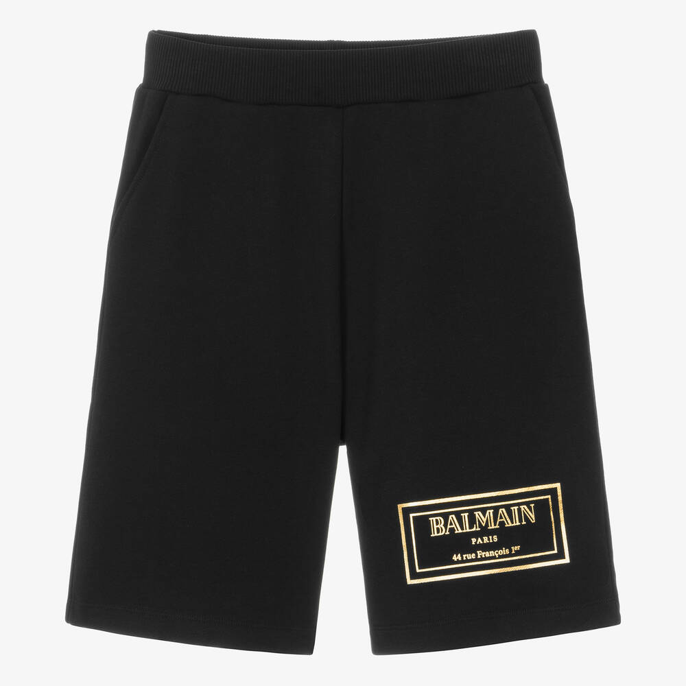 Balmain - Черные шорты из хлопкового джерси | Childrensalon