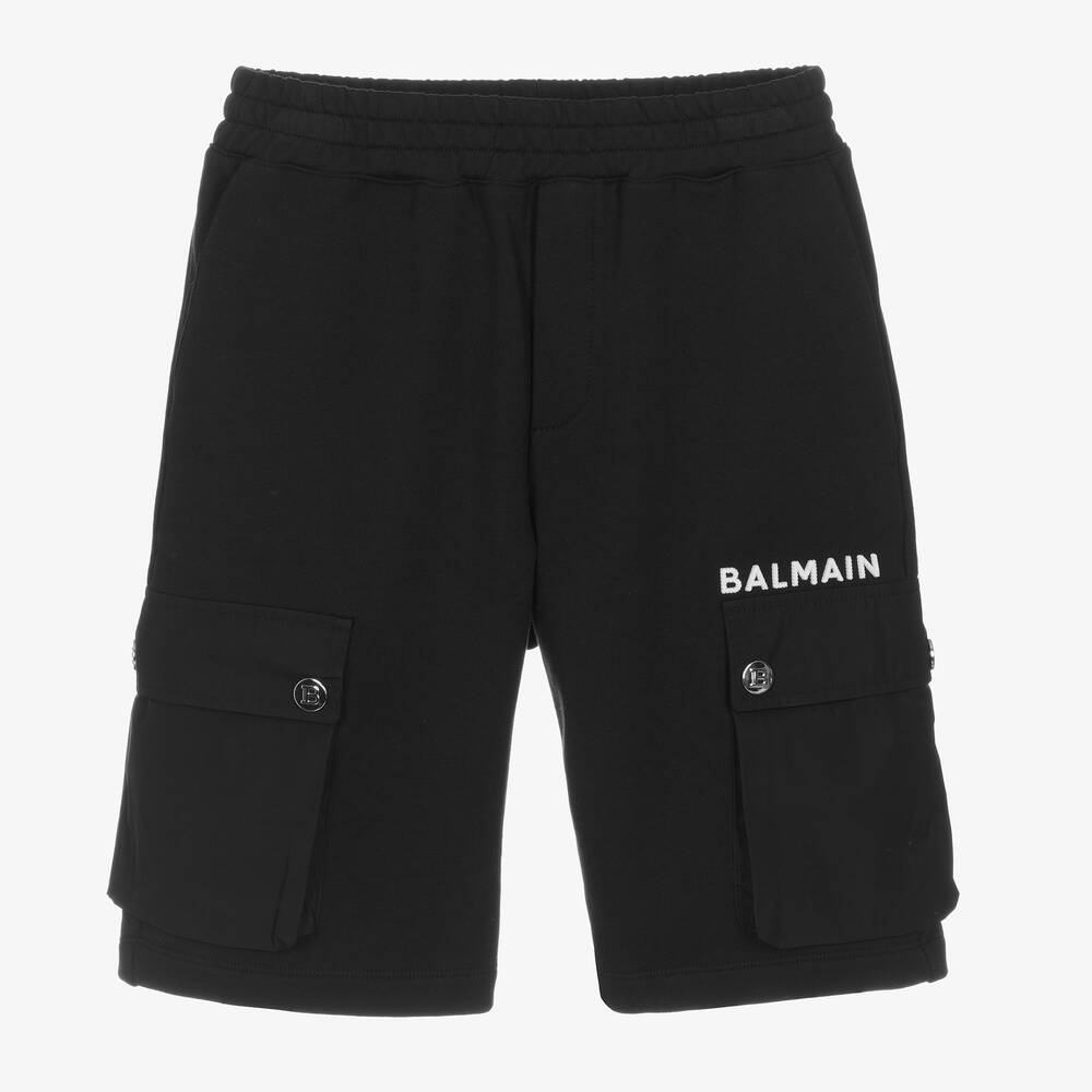 Balmain - Teen Boys Black Cotton Logo Cargo Shorts | Childrensalon