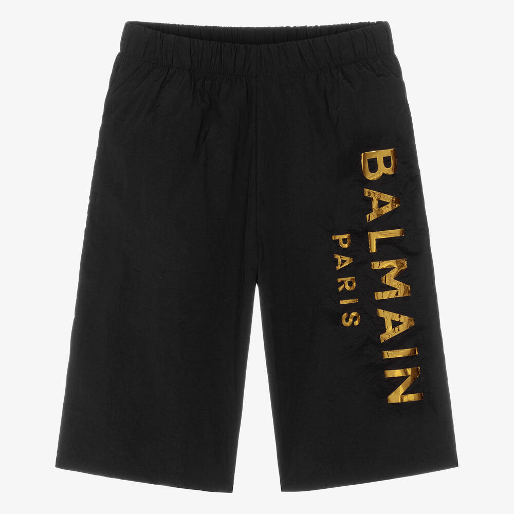 Balmain - Teen Boys Black & Gold Logo Swim Shorts | Childrensalon