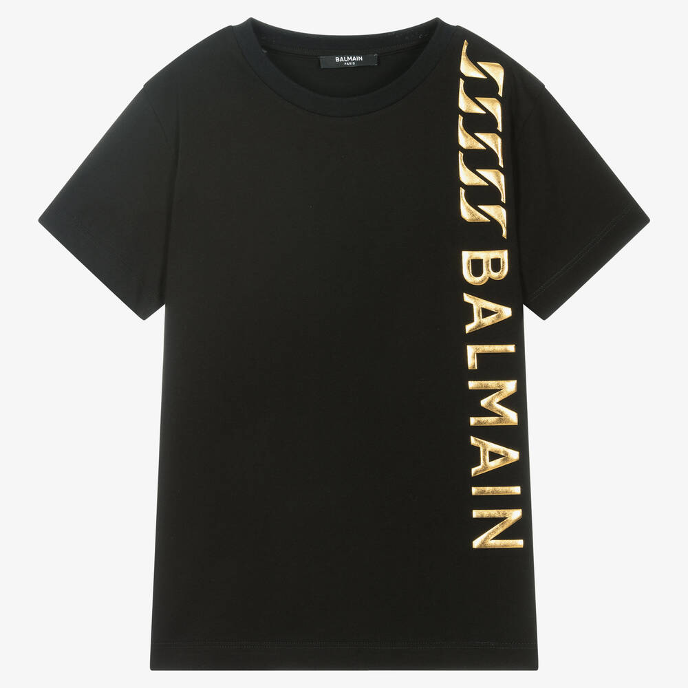 Balmain - Teen T-Shirt in Schwarz und Gold (J) | Childrensalon
