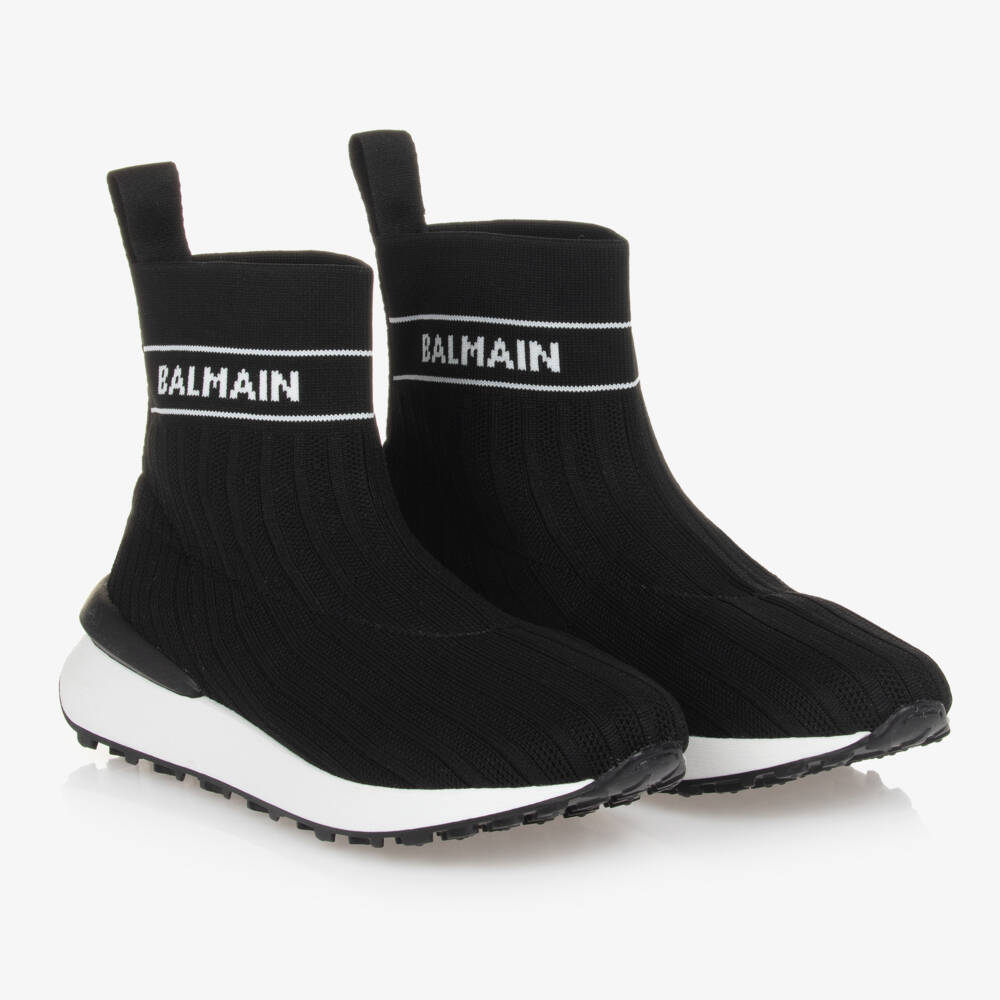 Balmain-Teen Boys Black Knit High-Tops | Childrensalon Outlet