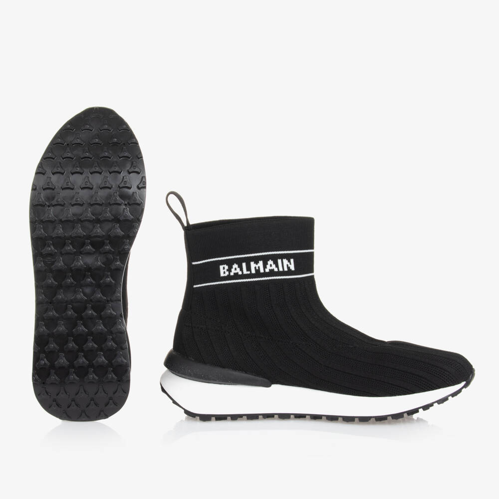 Balmain-Teen Boys Black Knit High-Tops | Childrensalon Outlet
