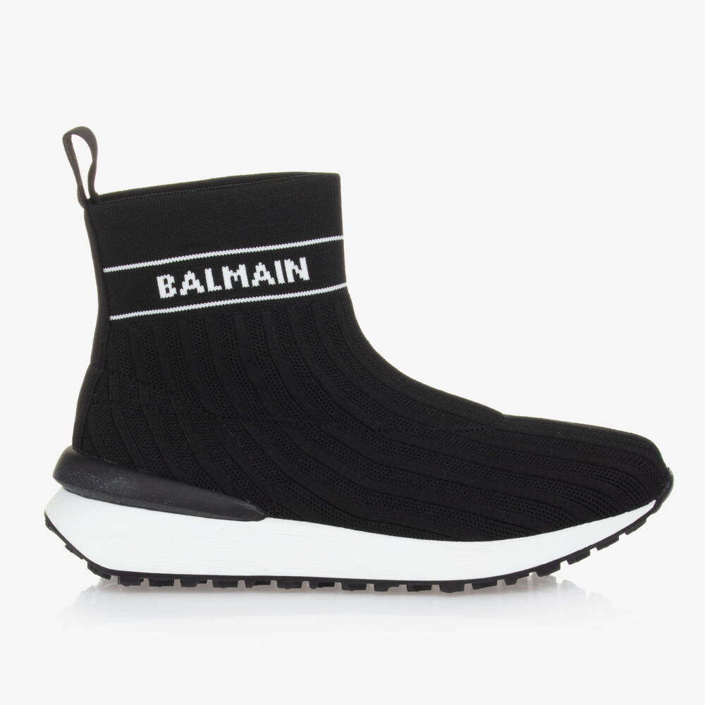 Balmain-Teen Boys Black Knit High-Tops | Childrensalon Outlet