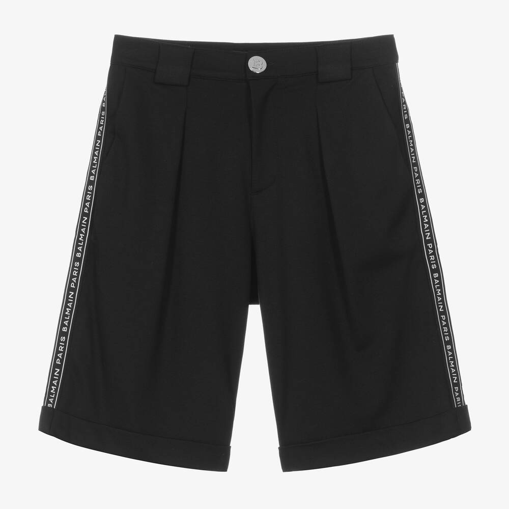 Balmain-Черные трикотажные шорты с логотипной полосой | Childrensalon Outlet