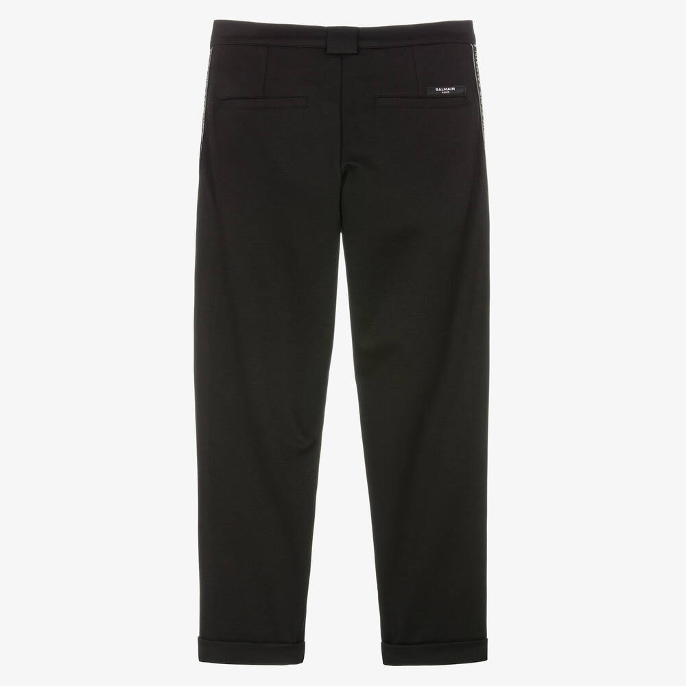 Balmain-Teen Boys Black Logo Tape Milano Trousers | Childrensalon Outlet
