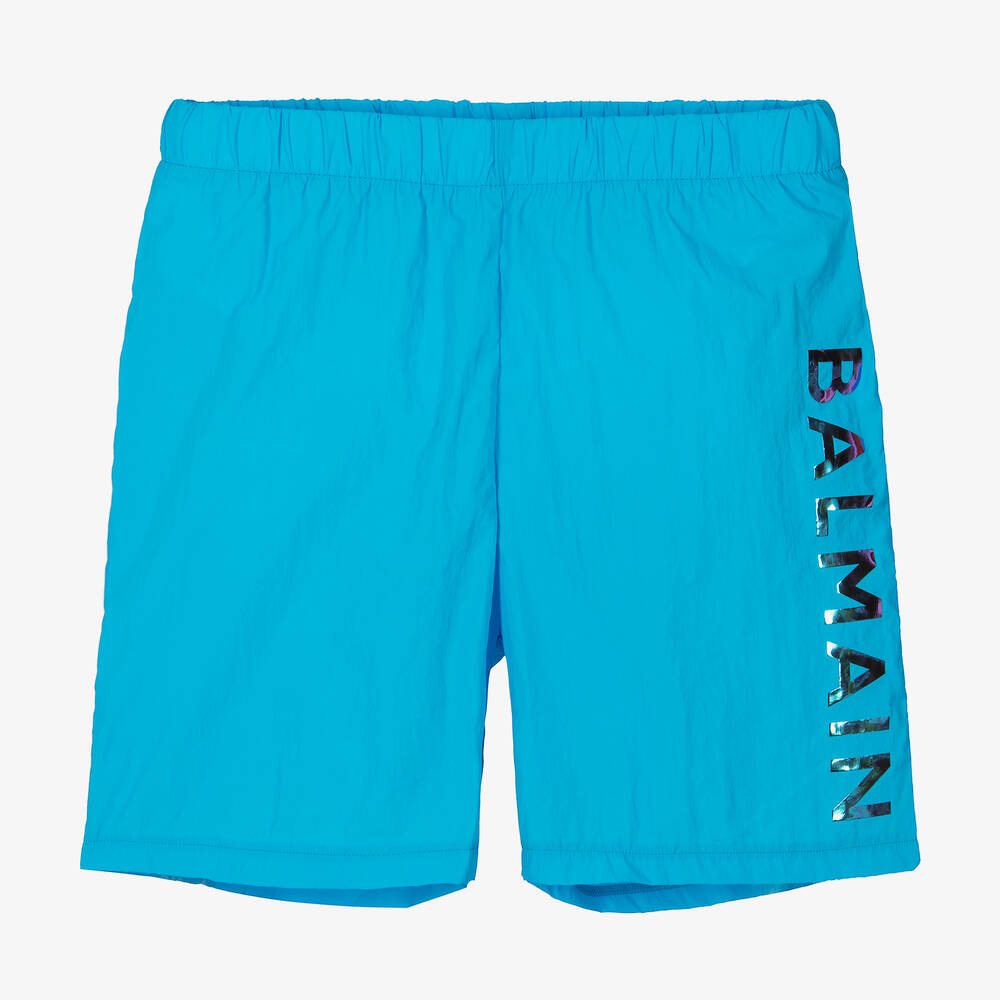 Balmain - Teen Boys Blue Logo Swim Shorts | Childrensalon