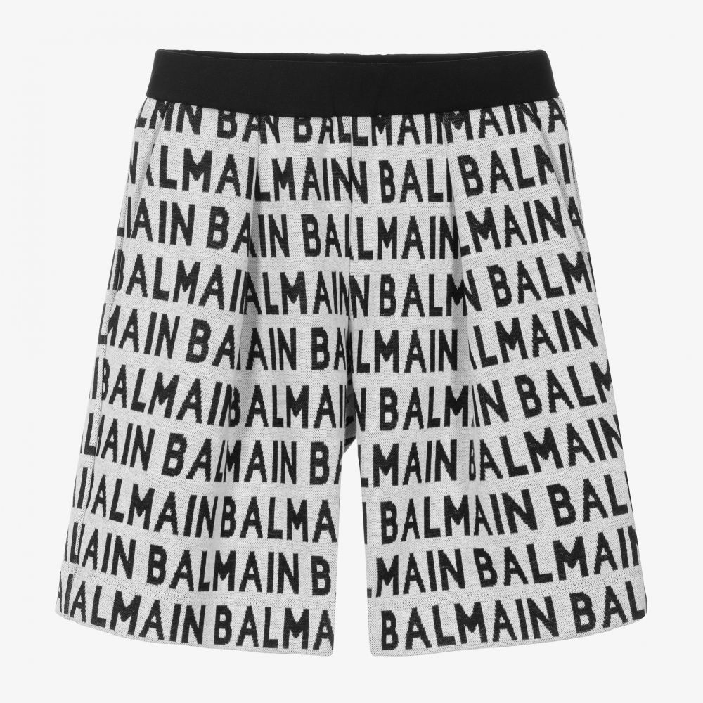 Balmain - شورت تينز ولادي قطن لون رمادي باهت | Childrensalon