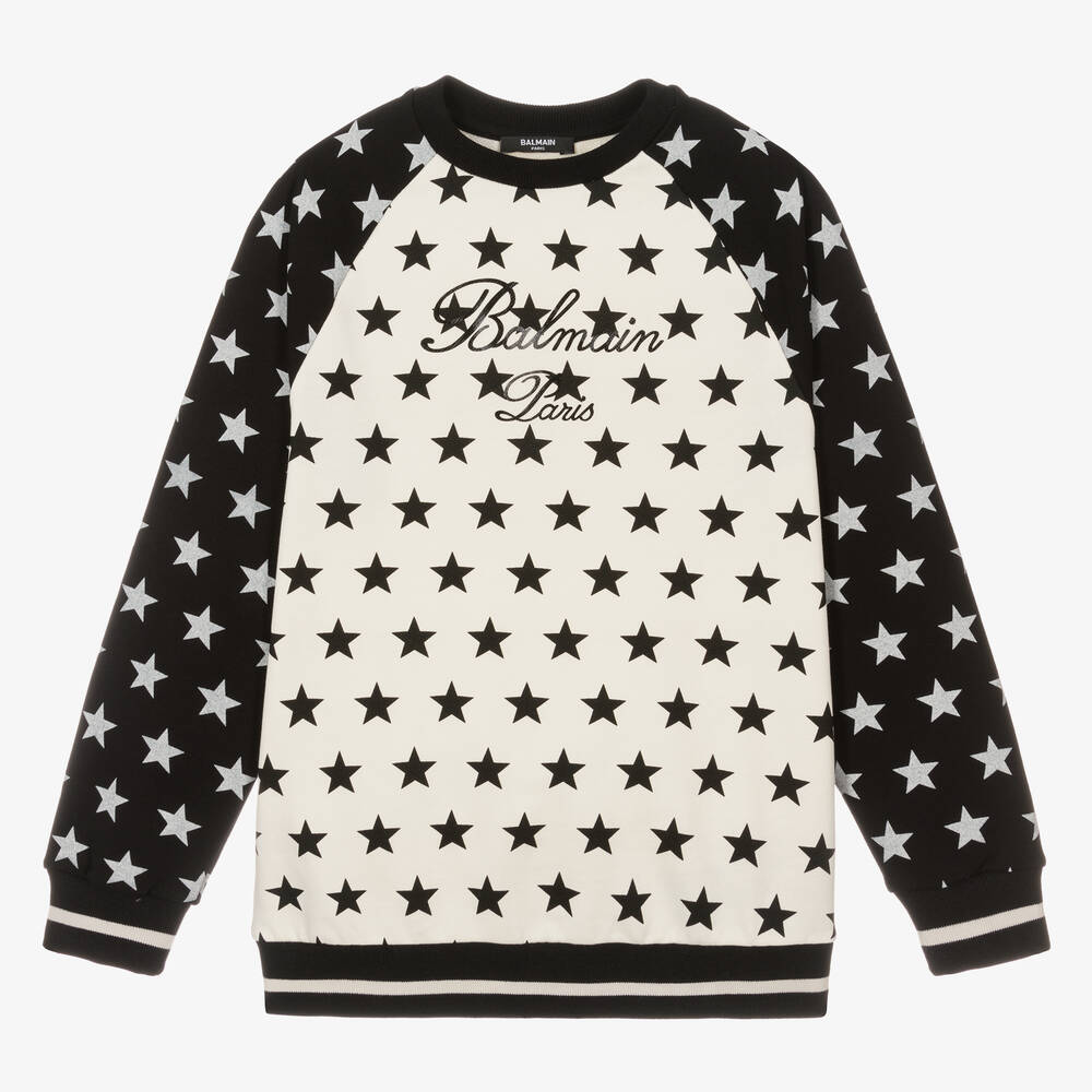 Balmain Teen Boys Ivory Black Star Sweatshirt Childrensalon Outlet