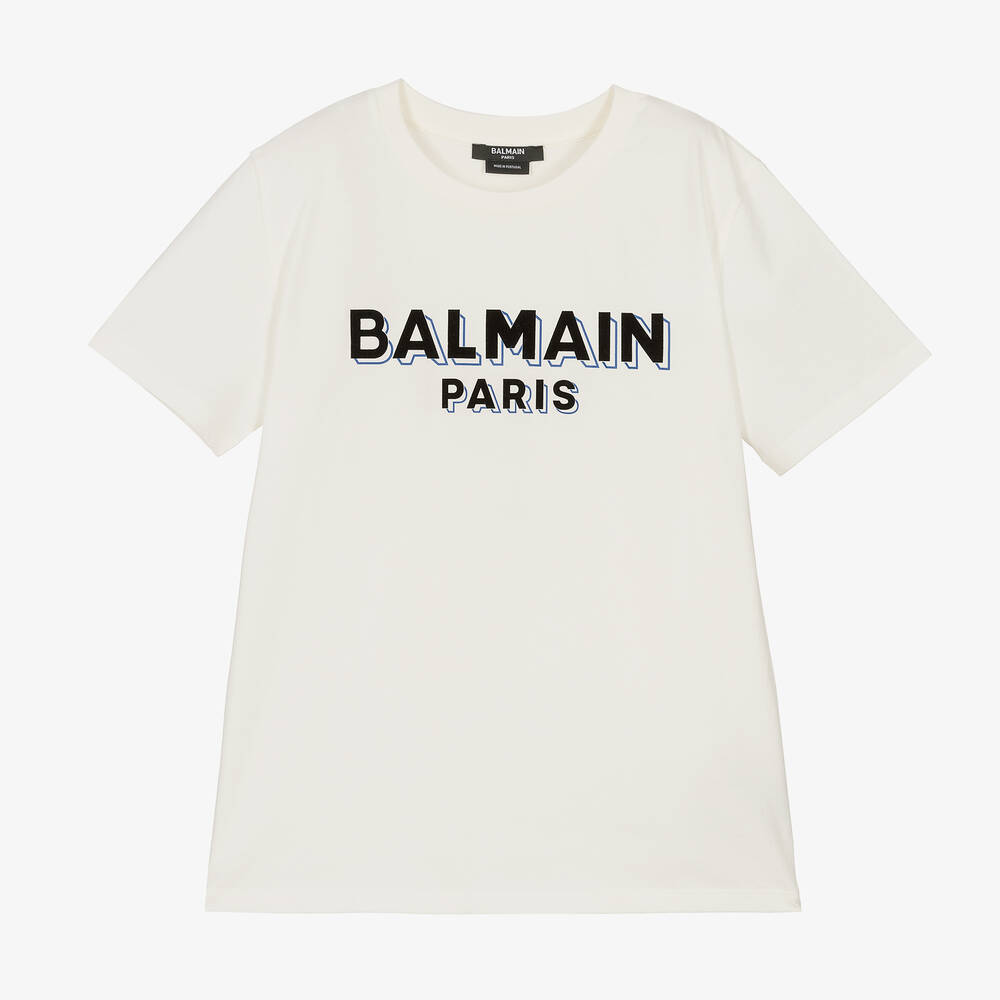Balmain - Кремовая хлопковая футболка для мальчиков-подростков | Childrensalon