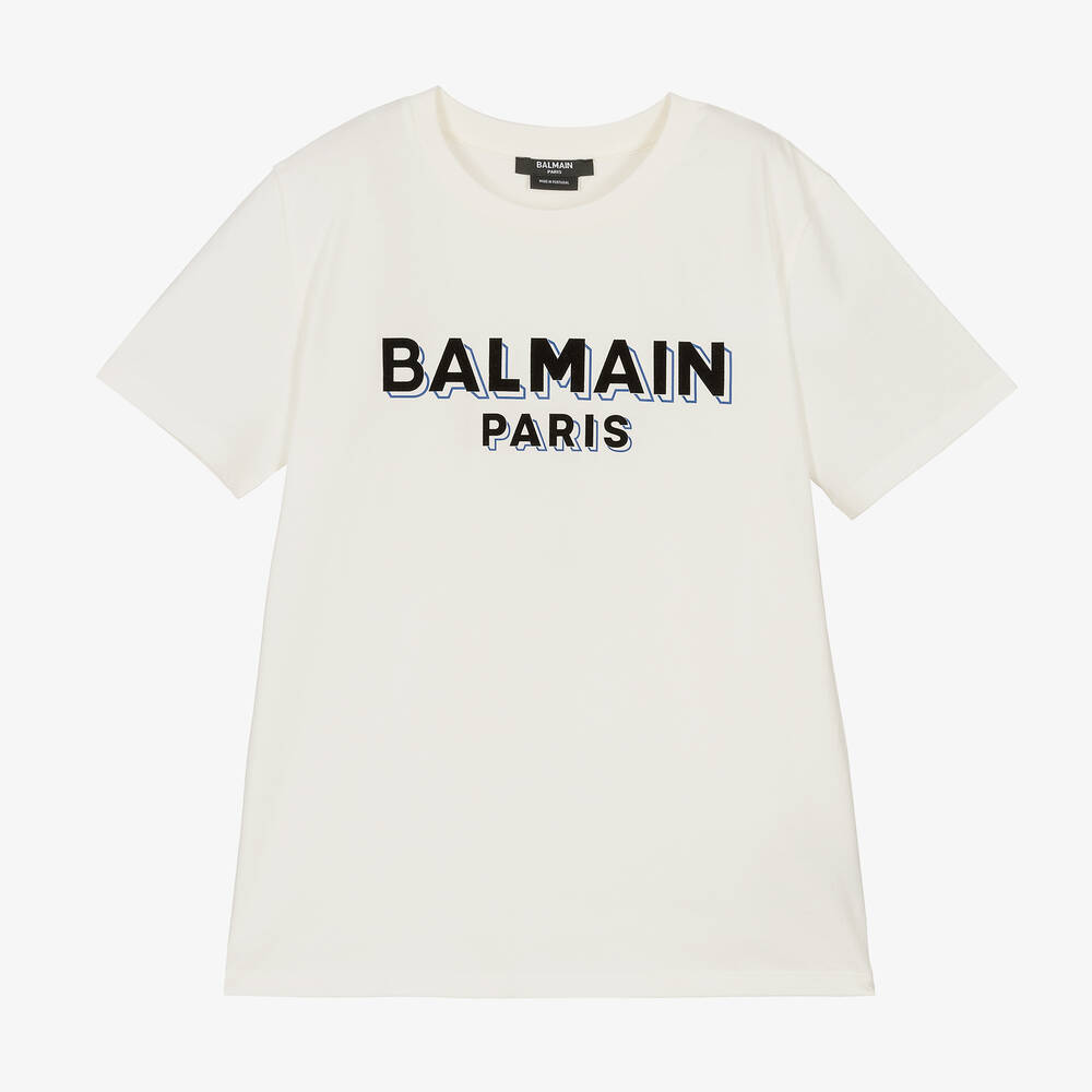 Balmain - تيشيرت تينز ولادي قطن لون عاجي | Childrensalon