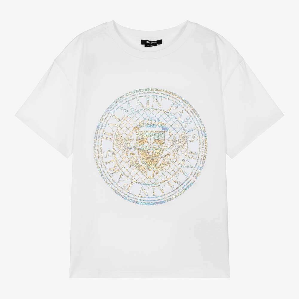 Balmain - Teen Boys White Cotton Logo T-Shirt | Childrensalon