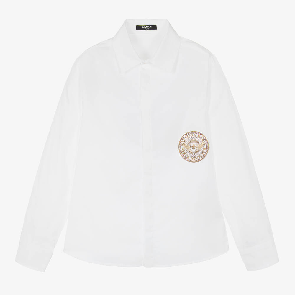 Balmain - Teen Boys White Cotton Shirt | Childrensalon