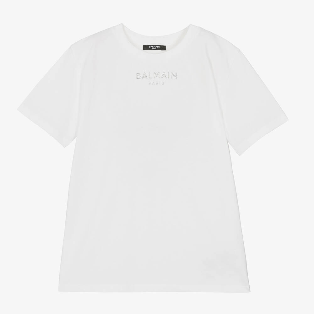 Balmain - T-shirt blanc en coton ado garçon | Childrensalon