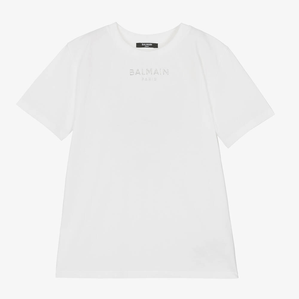 Balmain-Teen Boys White Cotton T-Shirt | Childrensalon Outlet