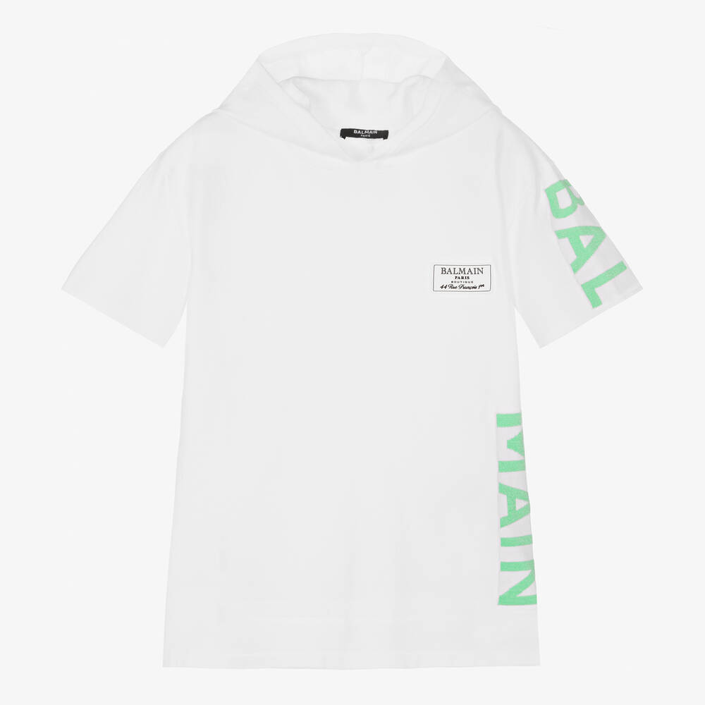 Balmain-Teen Boys White Hooded Sweatshirt | Childrensalon Outlet