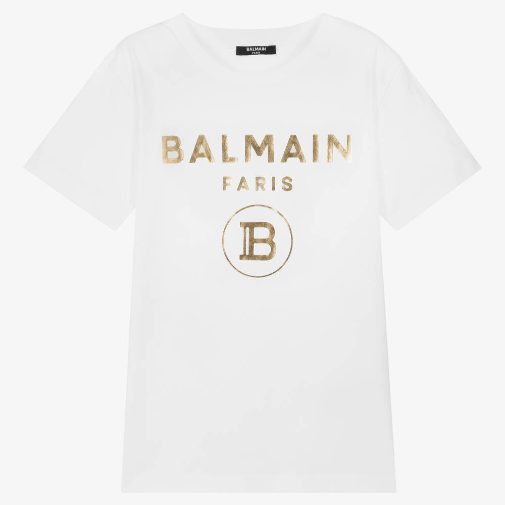 Balmain - Teen Boys White Logo T-Shirt | Childrensalon
