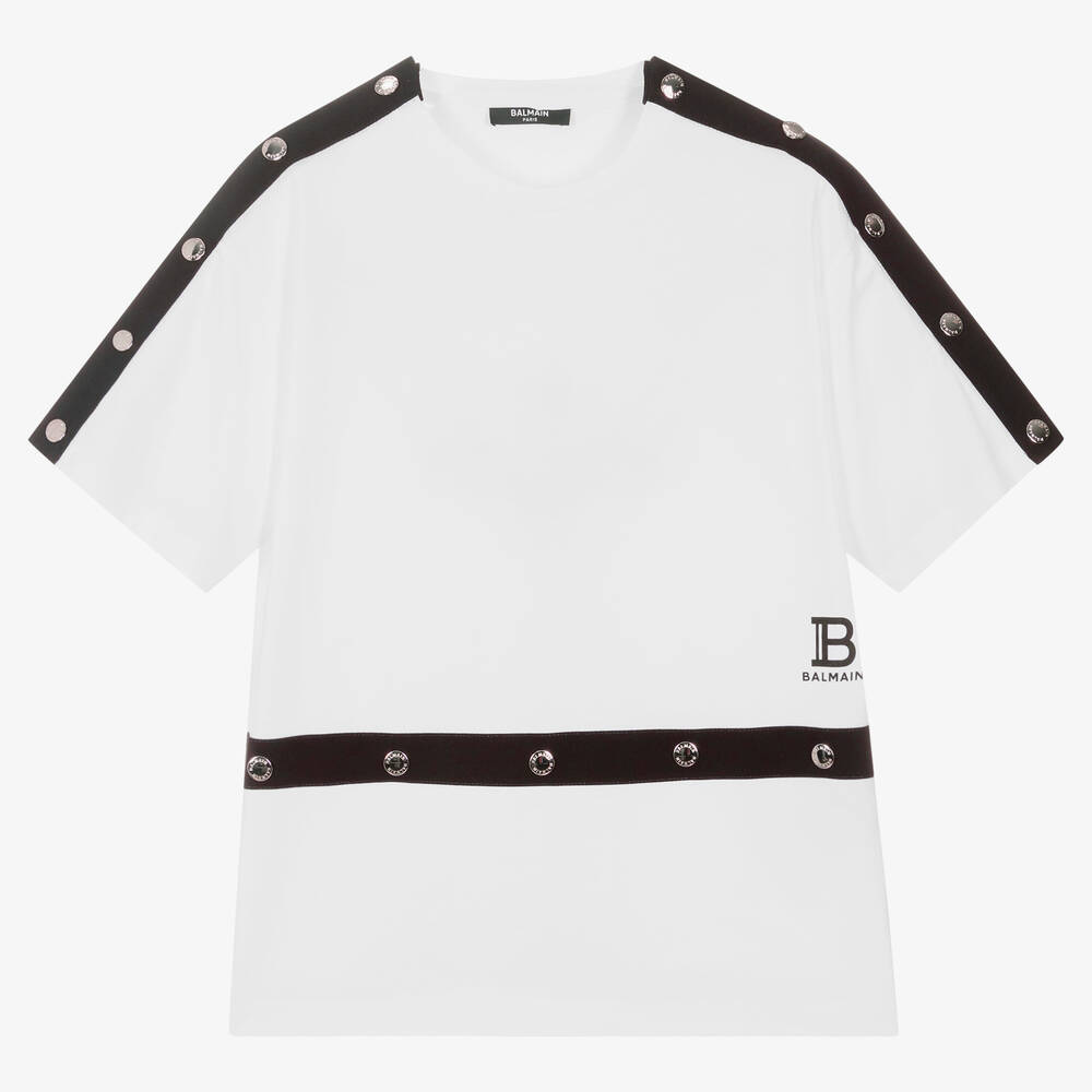 Balmain - Teen Boys White Logo T-Shirt | Childrensalon