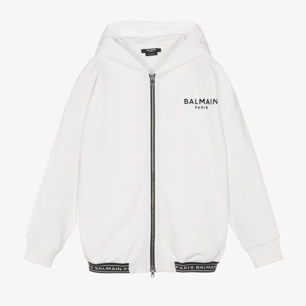 Balmain - Teen Boys White Logo Zip-Up Top | Childrensalon