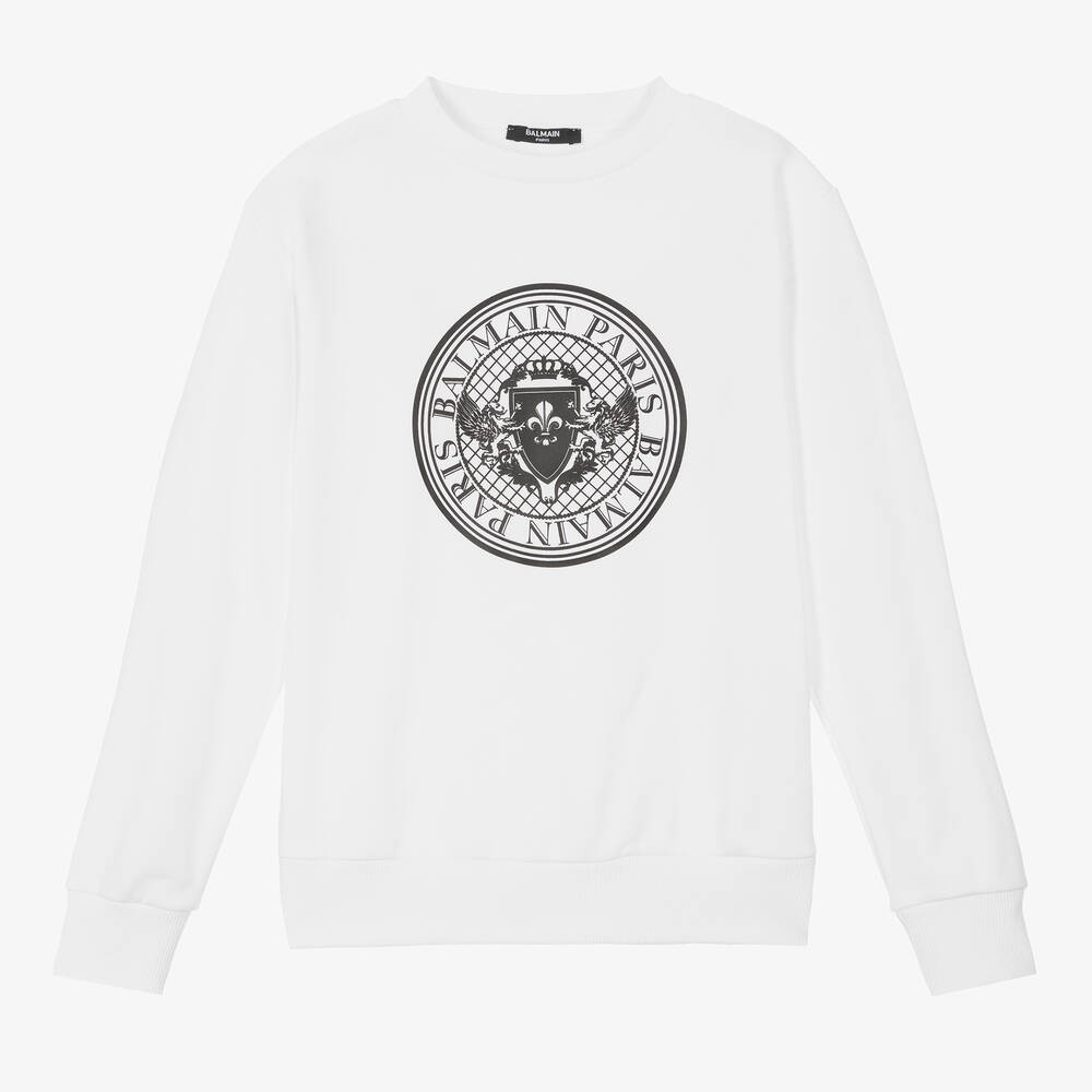 Teen Boys White Medallion Cotton Sweatshirt