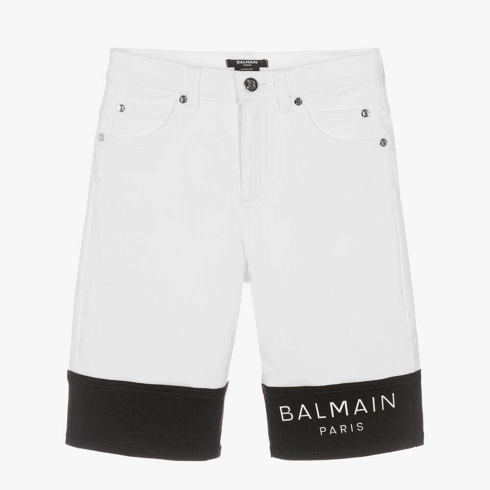 Balmain - Short blanc en jean stretch ado garçon | Childrensalon