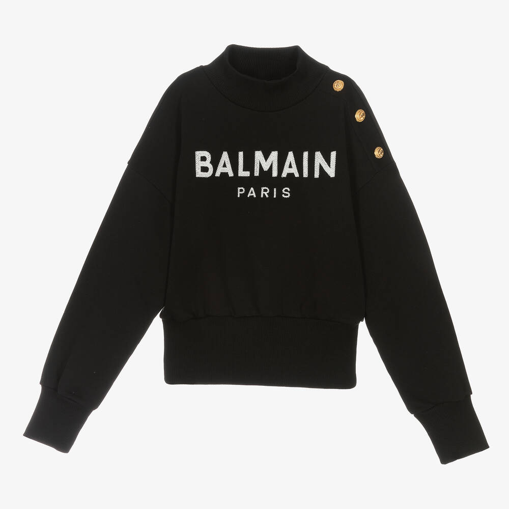 Balmain - سويتشيرت تينز بناتي قطن لون أسود | Childrensalon