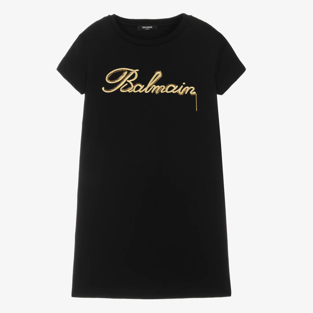 Balmain - Teen Girls Black Embroidered Cotton Dress
