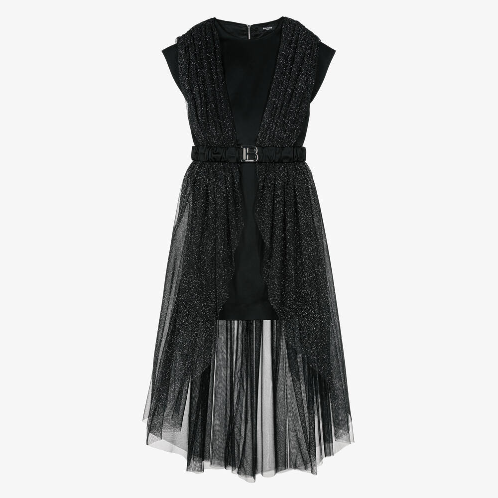 Balmain - Robe noire pailletée en tulle ado | Childrensalon