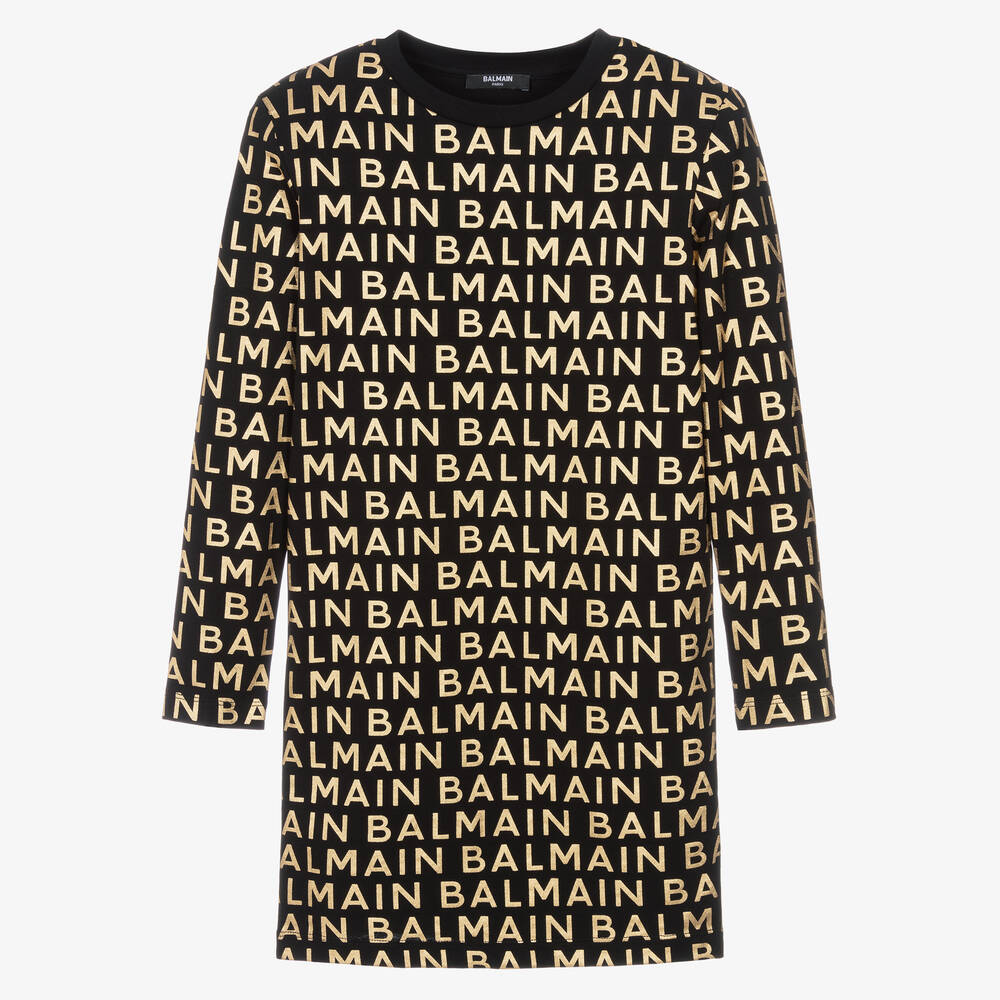 Balmain - Черно-золотистое платье из хлопка | Childrensalon