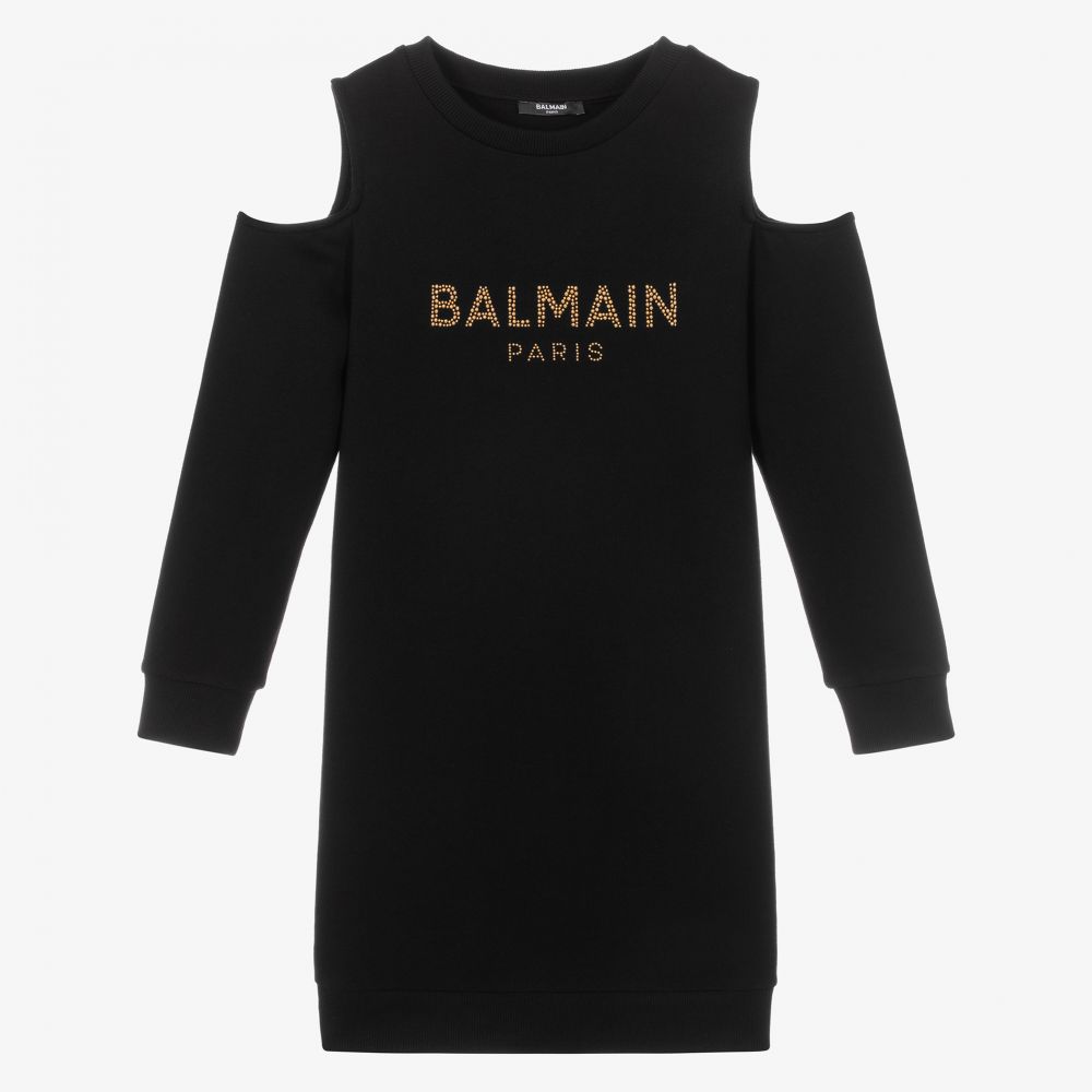 Balmain - فستان تينز قطن لون أسود وذهبي | Childrensalon