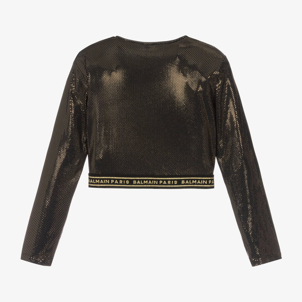Balmain-Черно-золотистый кроп-топ с блестками | Childrensalon Outlet