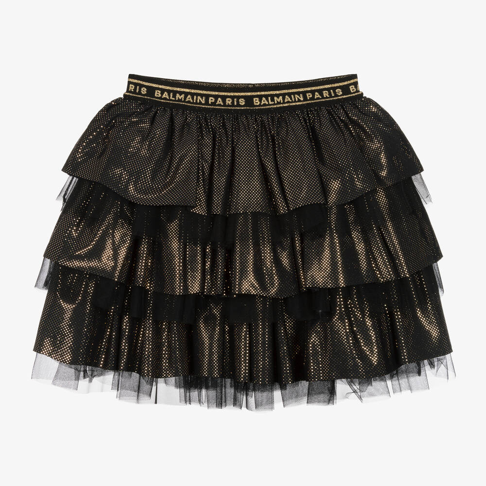 Balmain - Teen Girls Black & Gold Ruffle Skirt | Childrensalon