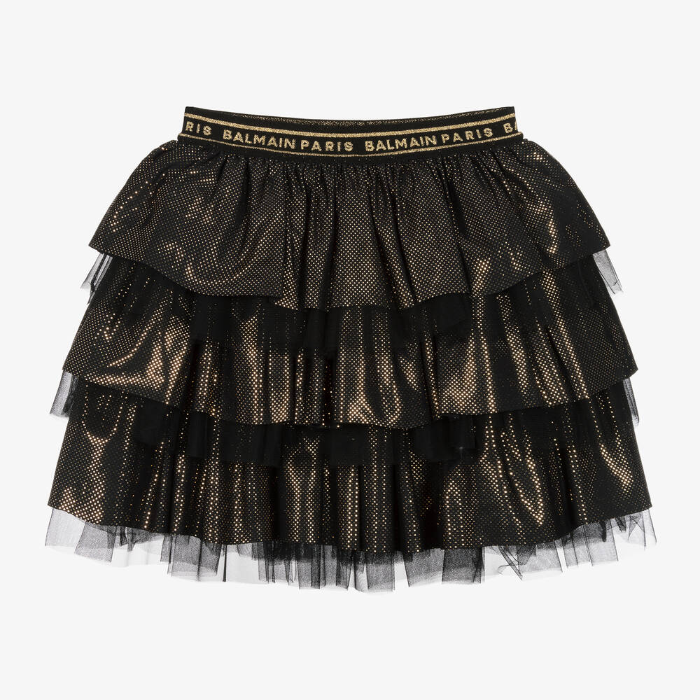 Balmain - Teen Rüschenrock in Schwarz & Gold | Childrensalon