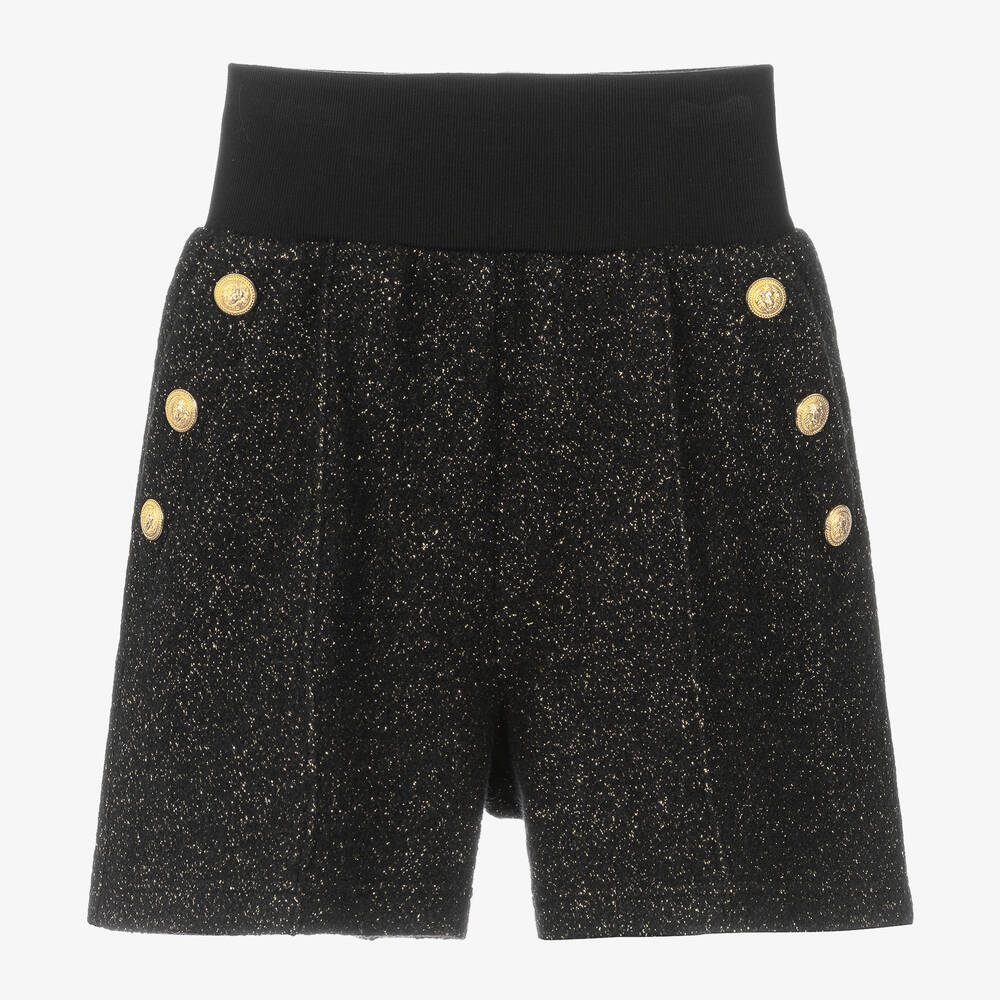 Balmain - Short noir et doré en laine ado | Childrensalon