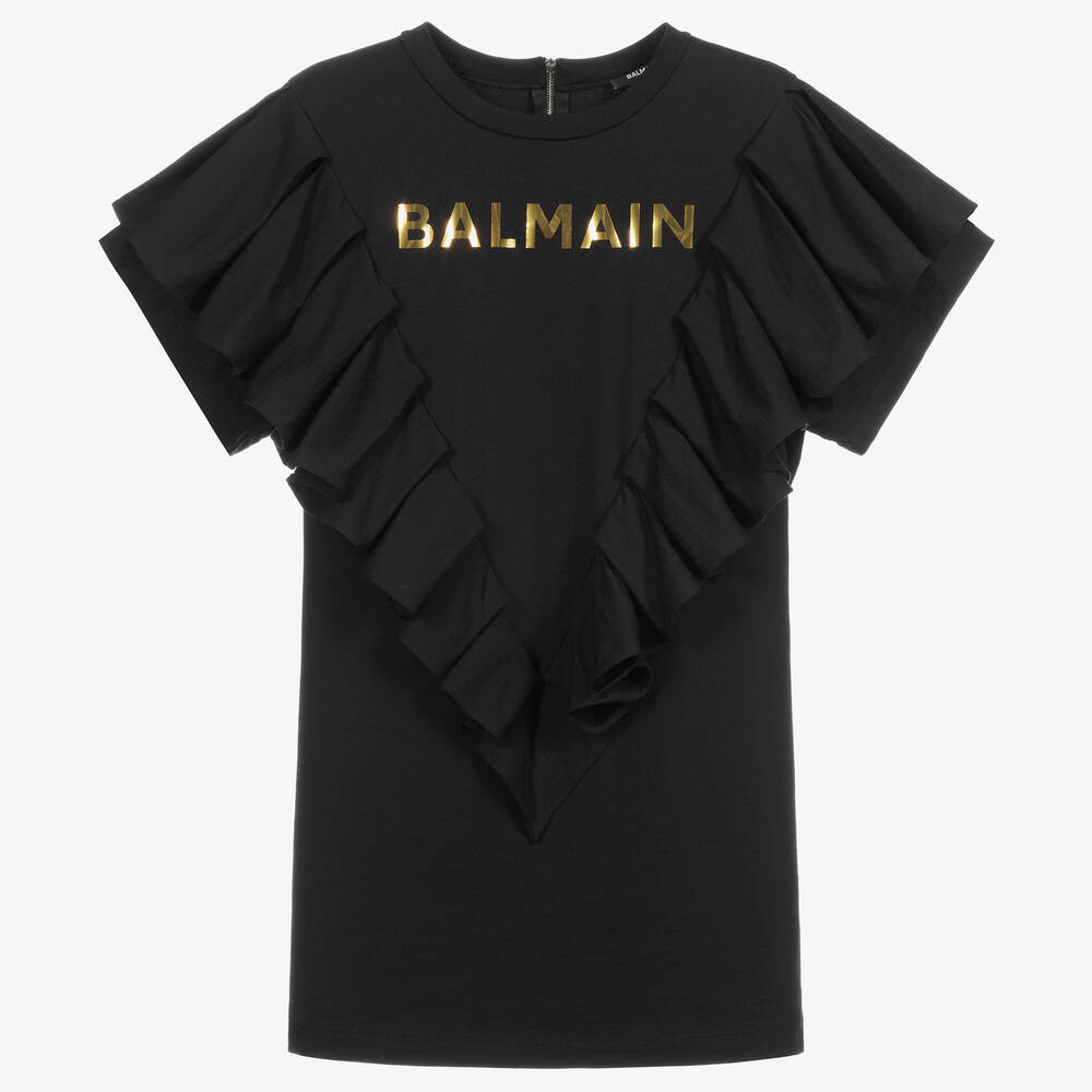 Balmain-فستان كشكش قطن بيئي لون أسود و ذهبي | Childrensalon Outlet