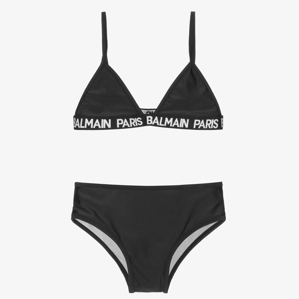 Balmain-Teen Girls Black Logo Bikini | Childrensalon Outlet