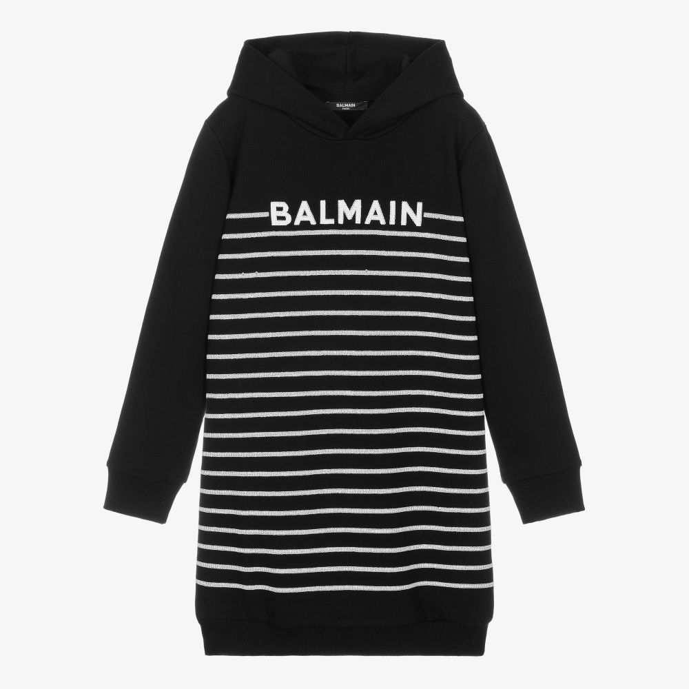 Balmain - فستان هودي تينز قطن لون أسود | Childrensalon