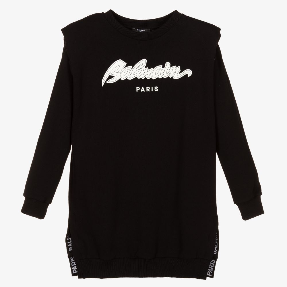 Balmain-Teen Girls Black Logo Dress | Childrensalon Outlet