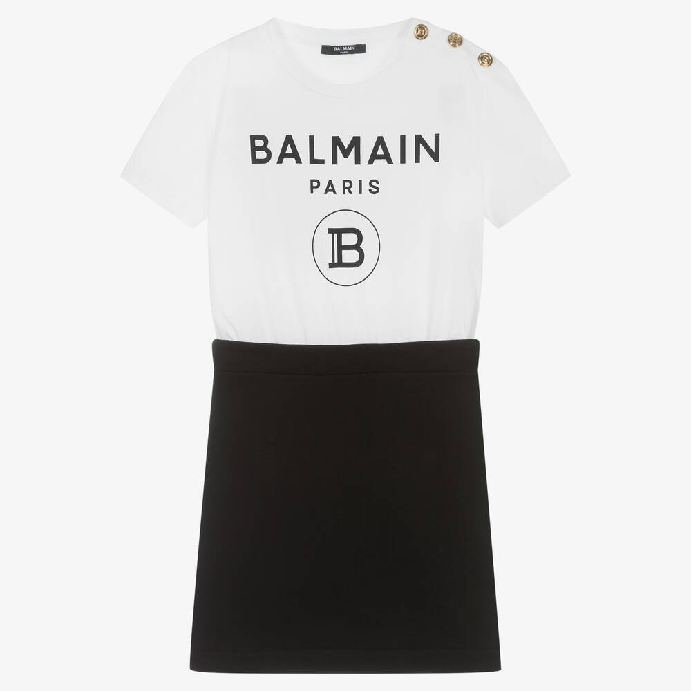 Balmain - Черно-белое платье для девочек-подростков | Childrensalon