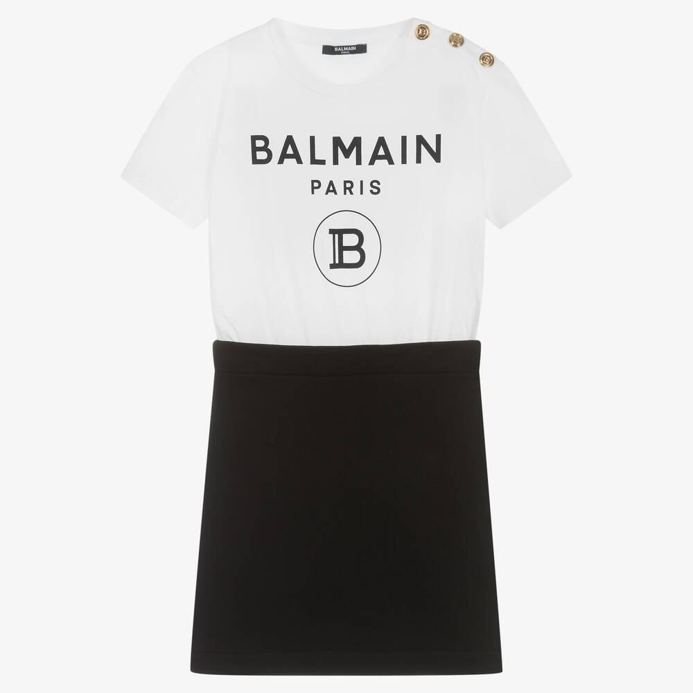Balmain-Teen Girls Black Logo Dress | Childrensalon Outlet