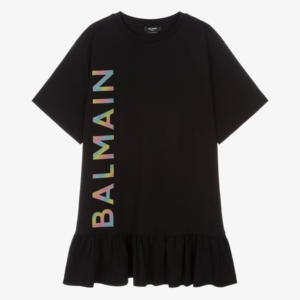 Balmain - فستان تينز بناتي قطن جيرسي لون أسود | Childrensalon