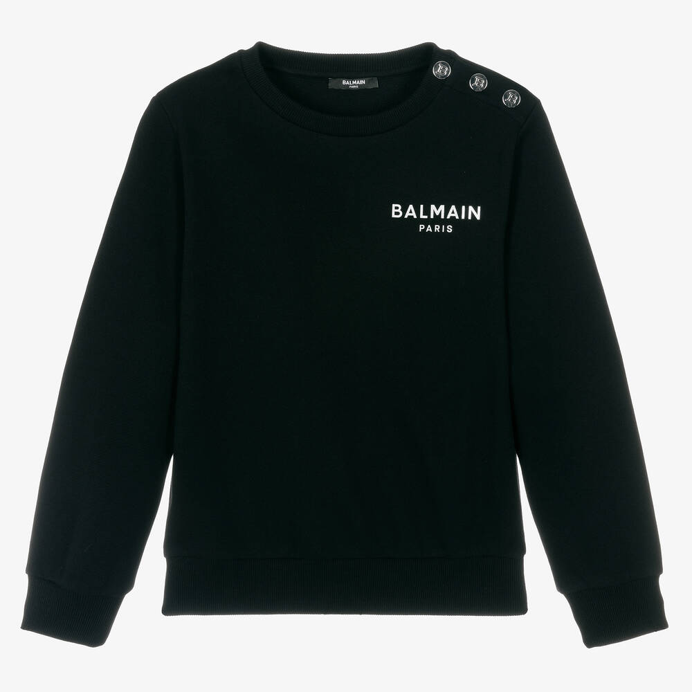 Balmain - سويتشيرت تينز بناتي قطن لون أسود | Childrensalon