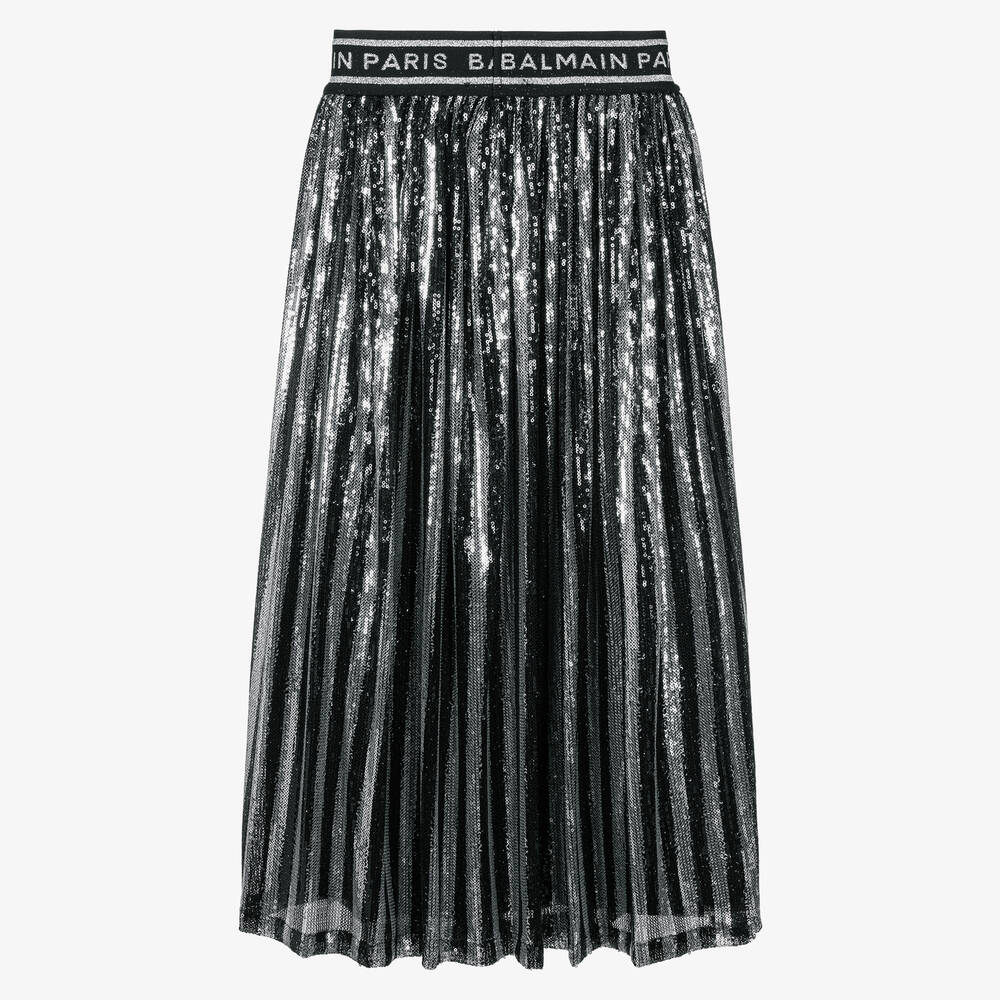 Balmain-Серебристо-черная юбка с пайетками | Childrensalon Outlet