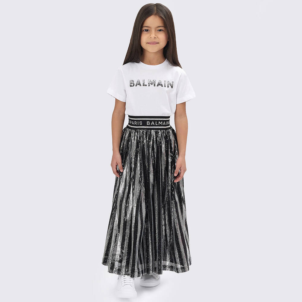 Balmain - Teen Girls Black & Silver Sequin Skirt | Childrensalon Outlet