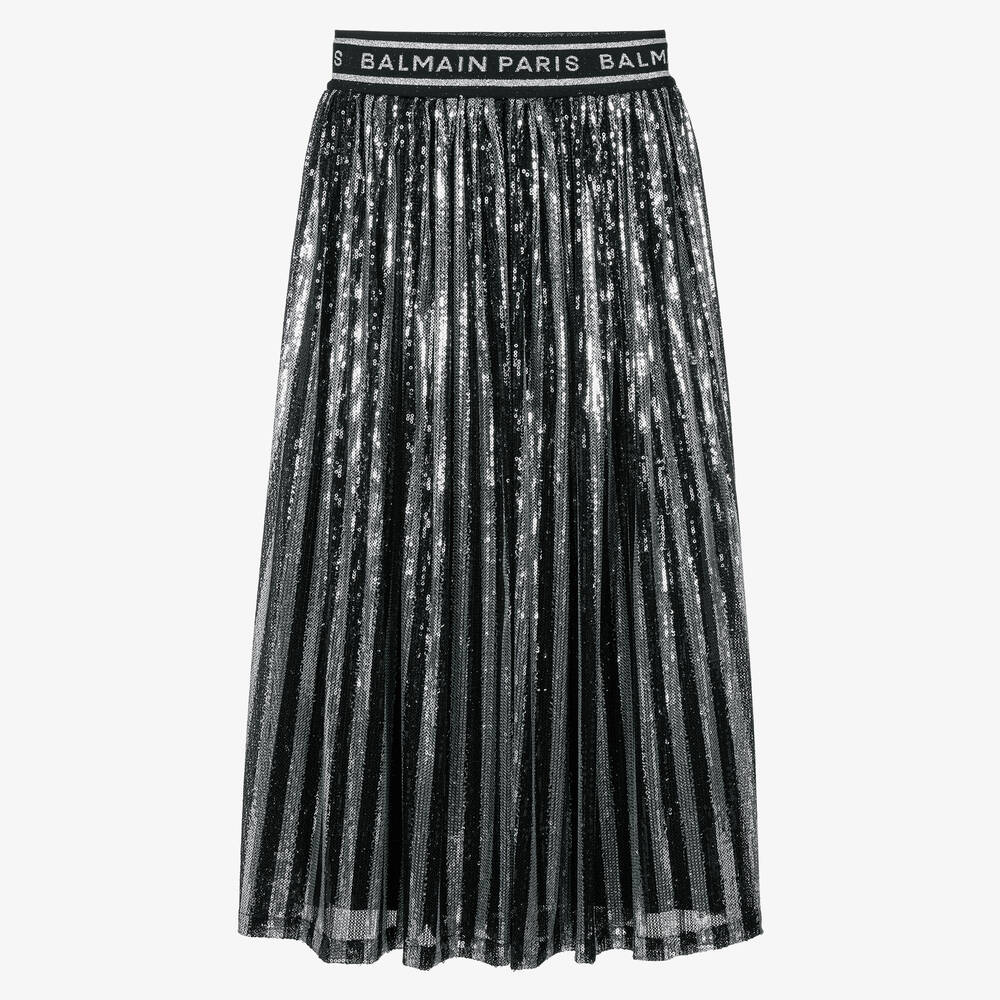 Balmain - Teen Girls Black & Silver Sequin Skirt | Childrensalon