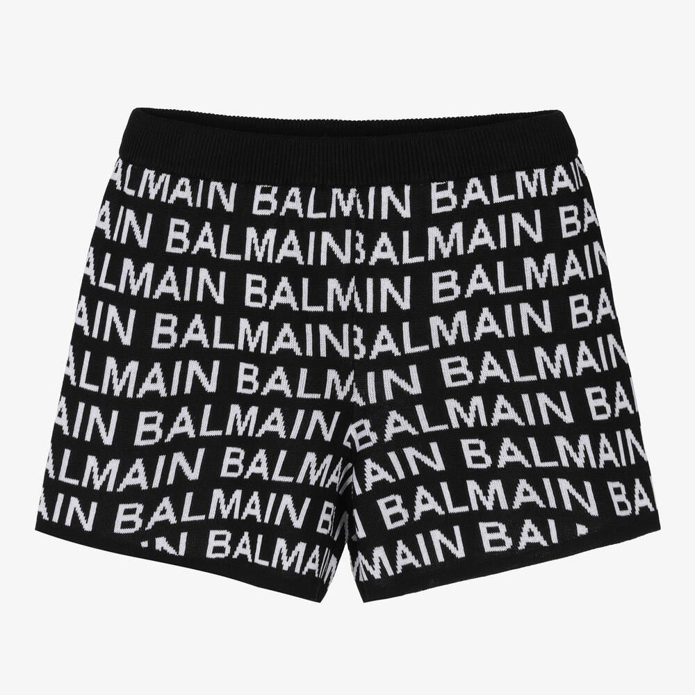 Balmain - شورت جاكارد قطن جيرسي لون أسود وأبيض | Childrensalon