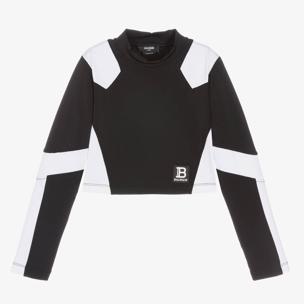 Balmain - Teen Girls Black & White Logo Sports Top | Childrensalon