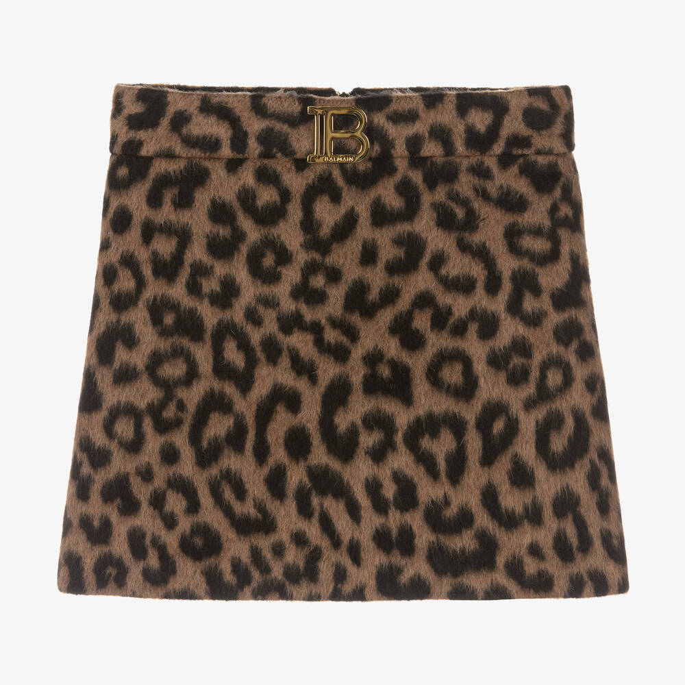 Balmain-Teen Girls Brown Leopard Print Skirt | Childrensalon Outlet