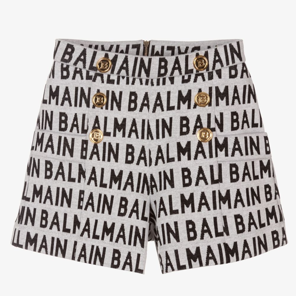 Balmain - شورت تينز بناتي قطن لون رمادي باهت | Childrensalon